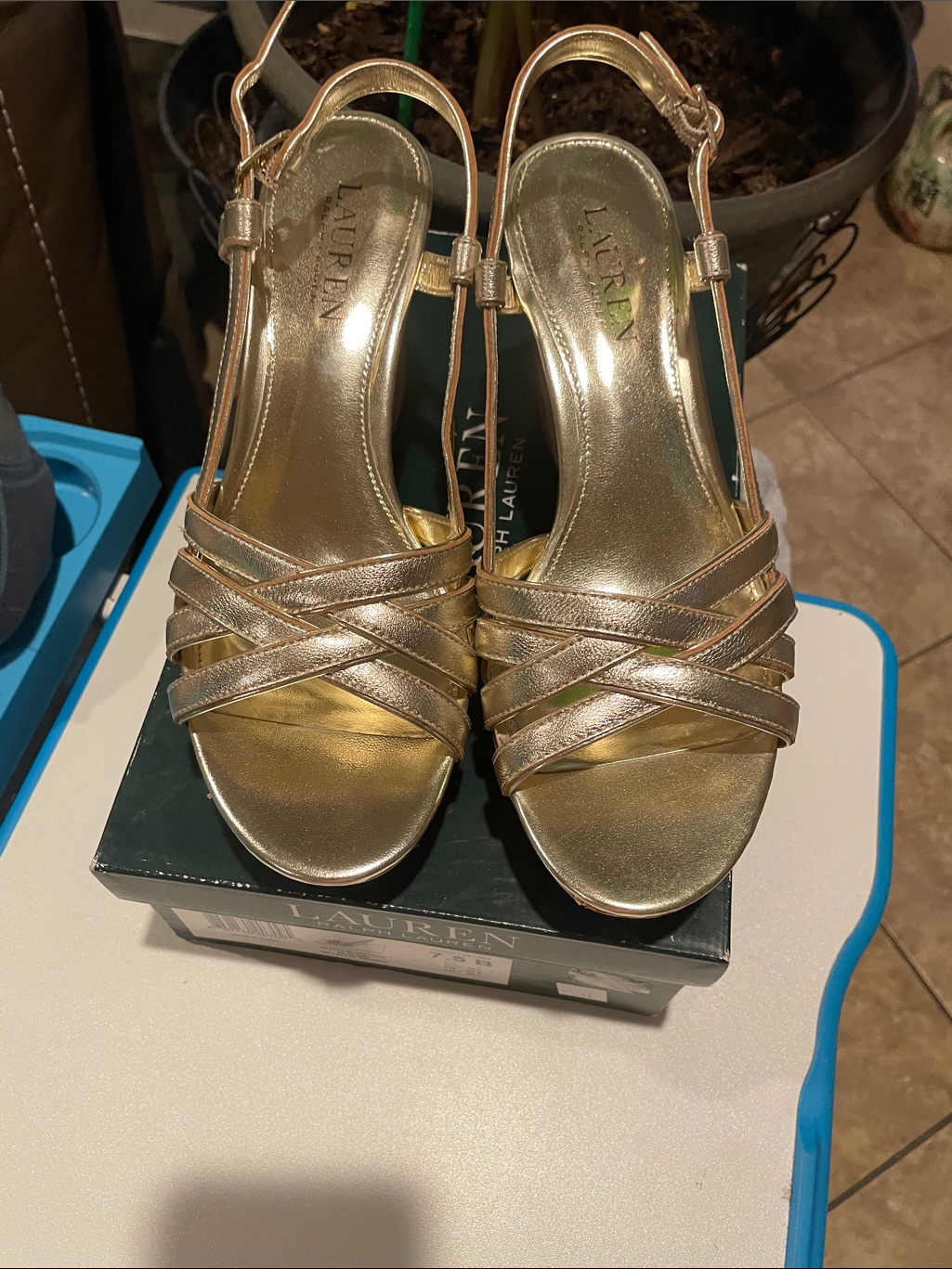 Lauren Ralph Lauren Metallic Gold Strappy Slingback Heels